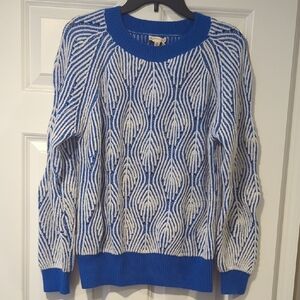 Hem & Thread Blue and White Textured Knit Sweater